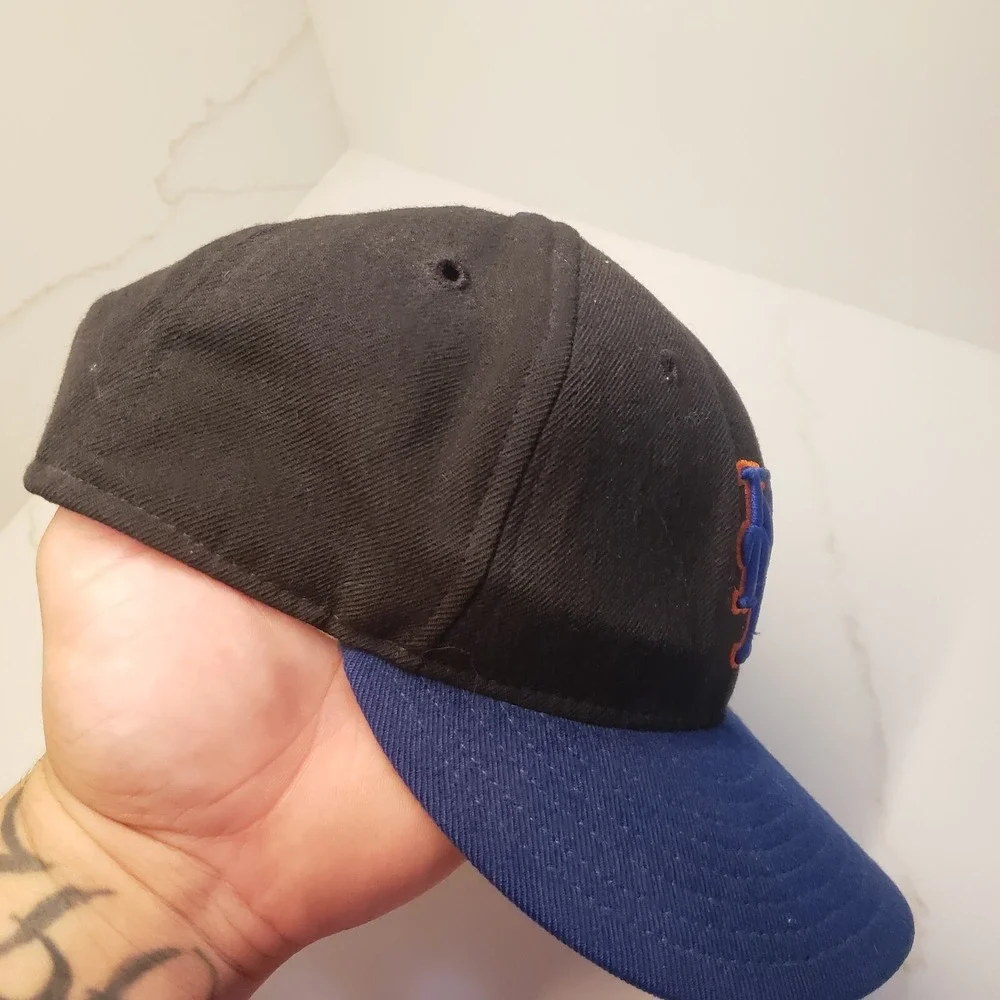 VINTAGE New York Mets Hat Cap Fitted Mens 7 1/4 Black Dome Baseball Wool Adult *